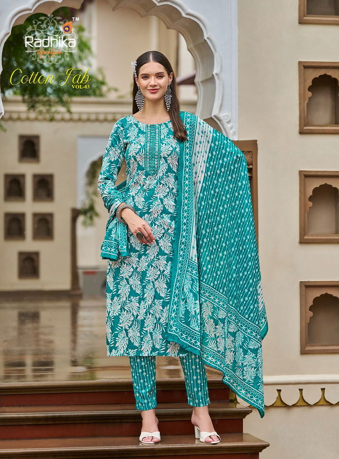 Cotton Fab Vol 3 Cotton Printed Embroidery Kurti With Bottom Dupatta Wholesale Online